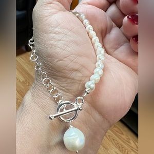 925 Sterling Silver. Freshwater Pearl Natural. Bracelet